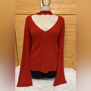 Forever 21 + rust colored flare sleeve key hole neck choker sweater top size 2X